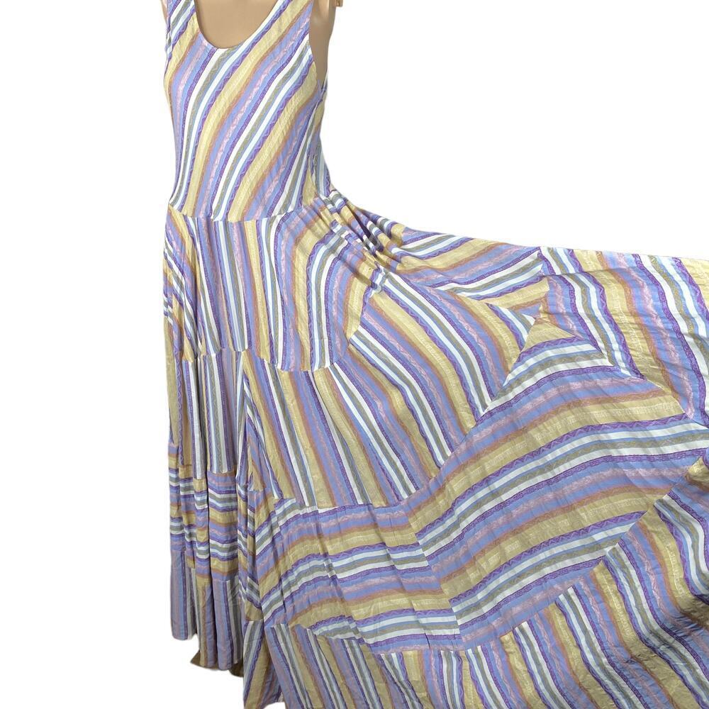 Italy Designer Woven Stripe Tiered Maxi Dress M/L | Cottagecore Vacation Swing